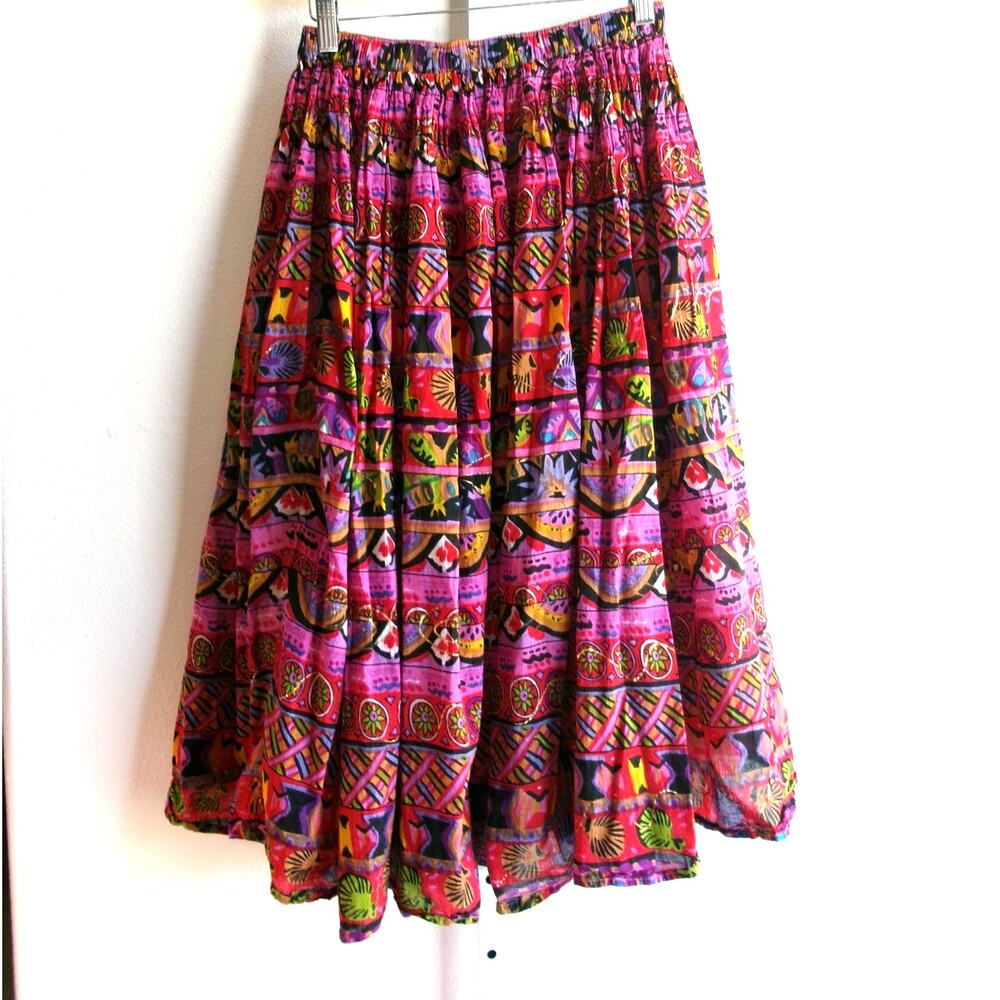 Draper's & Damon's Boho Pink Print Peasant Midi Skirt One Size